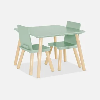 Kids Square Table Natural Pine Wood 2 Seater - Table and Chair Set for Children's Bedroom