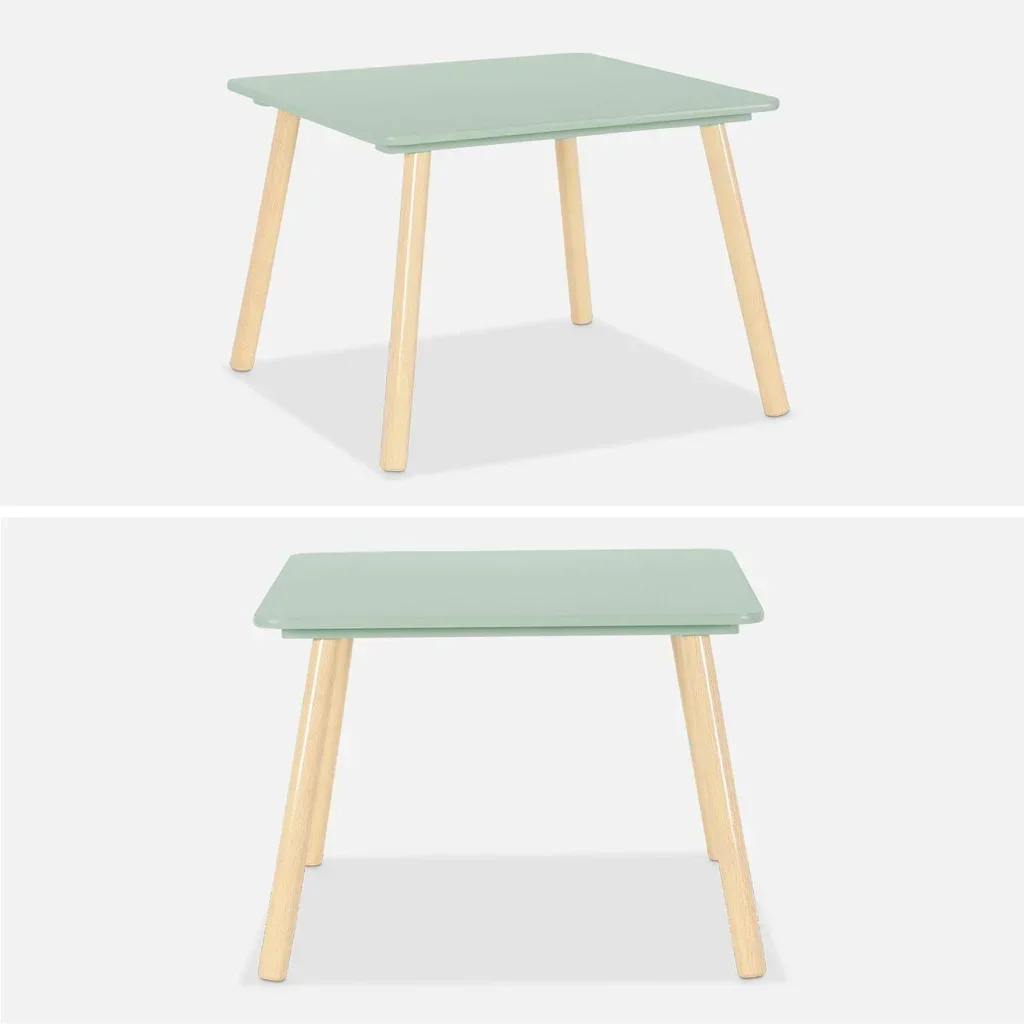 Kids Square Table Natural Pine Wood 2 Seater - Table and Chair Set for Children's Bedroom