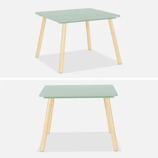 Kids Square Table Natural Pine Wood 2 Seater - Table and Chair Set for Children's Bedroom