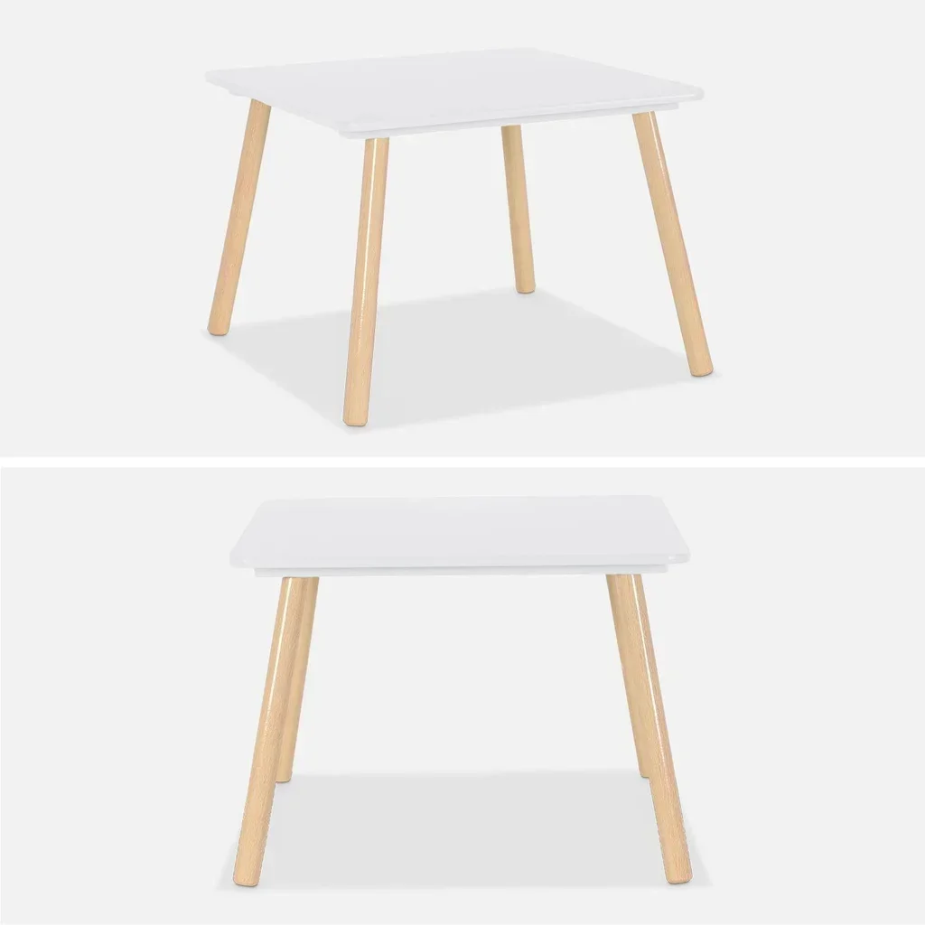 Square kids table natural pine wood 2 seats with matching chairs