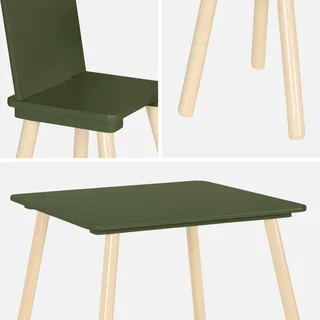 Square kids table natural pine wood with 2 chairs - children's furniture ages 3-7