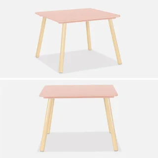Square kids table natural pine wood 2 seats with matching chairs