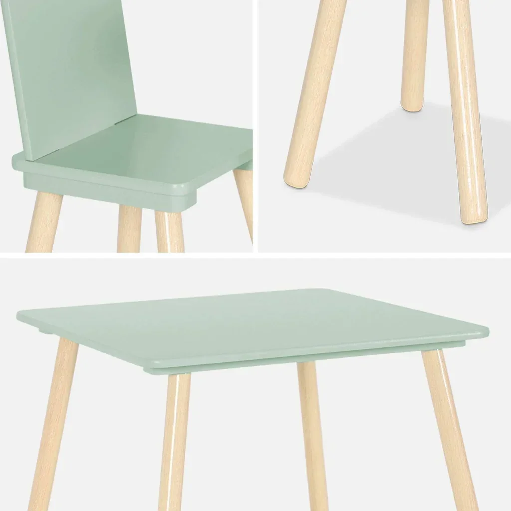 Kids Square Table Natural Pine Wood 2 Seater - Table and Chair Set for Children's Bedroom