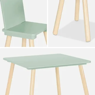 Kids Square Table Natural Pine Wood 2 Seater - Table and Chair Set for Children's Bedroom