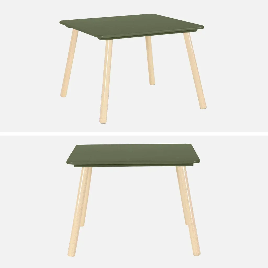 Square kids table natural pine wood with 2 chairs - children's furniture ages 3-7