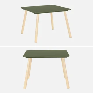 Square kids table natural pine wood with 2 chairs - children's furniture ages 3-7