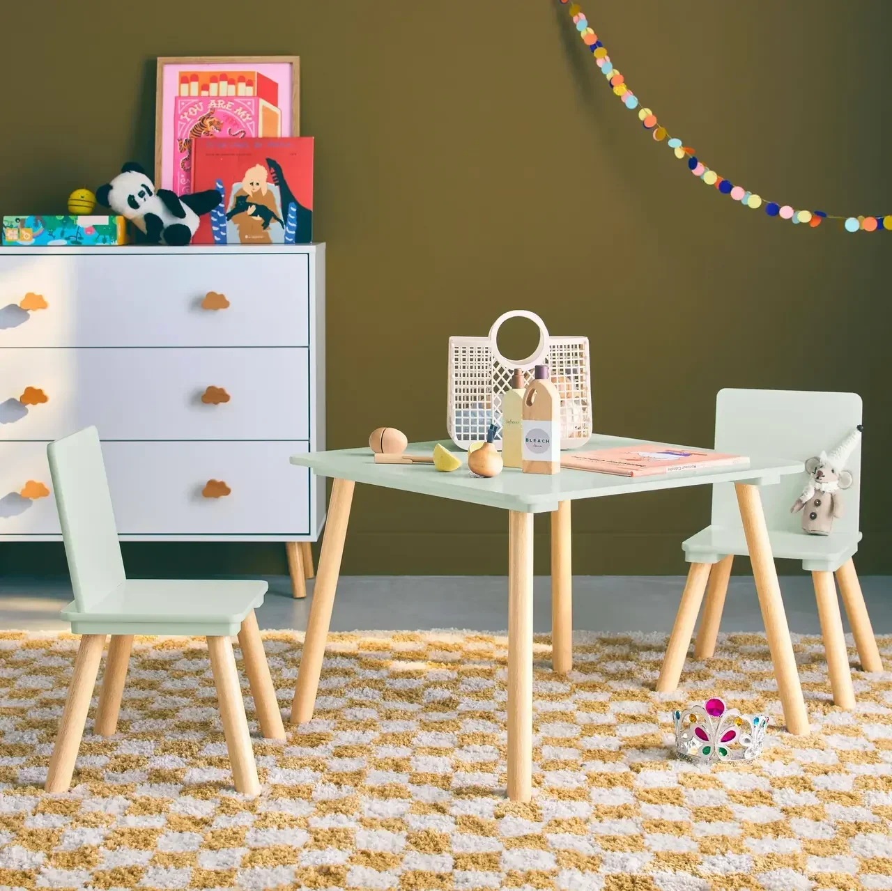 Table enfant carrée pin naturel 2 places - Ensemble table et chaises pour chambre d'enfant