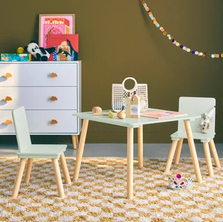 Kids Square Table Natural Pine Wood 2 Seater - Table and Chair Set for Children's Bedroom