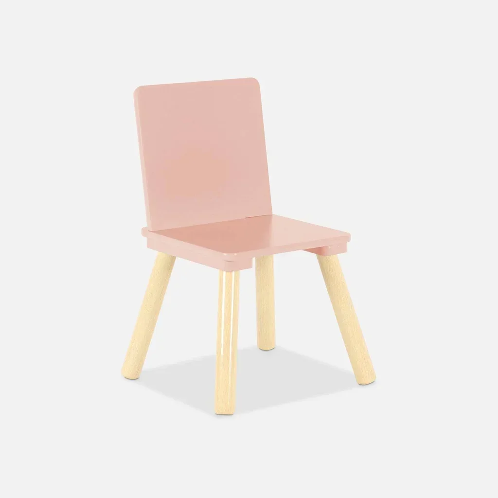 Square kids table natural pine wood 2 seats with matching chairs