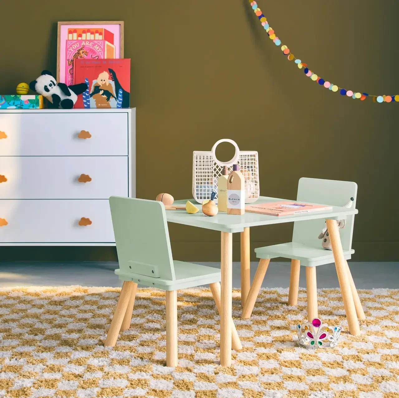 Table enfant carrée pin naturel 2 places - Ensemble table et chaises pour chambre d'enfant