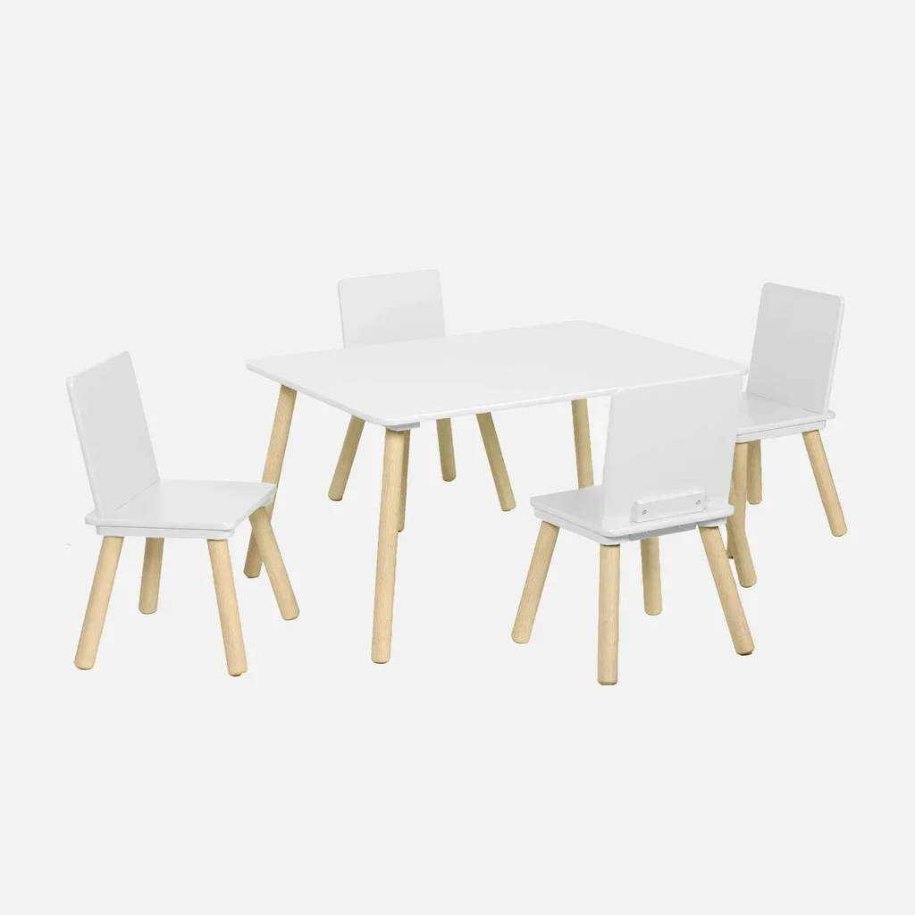 Table enfant bois pin naturel 4 places rectangulaire