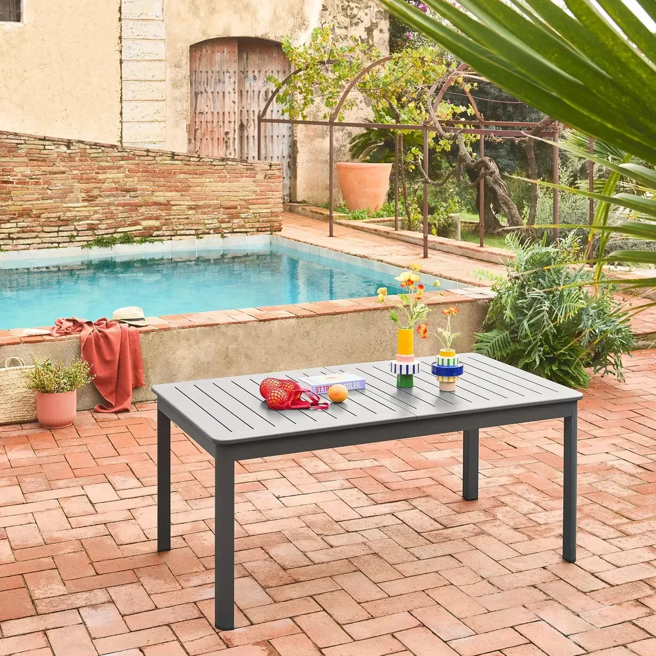 Table extensible aluminium jardin 8 personnes Seattle 173-236 cm