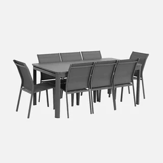 Mesa jardín extensible aluminio 8 personas cristal templado terraza comedor exterior