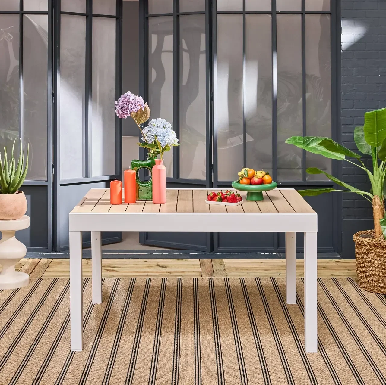 Table extensible de jardin aluminium blanc 8 personnes Elora
