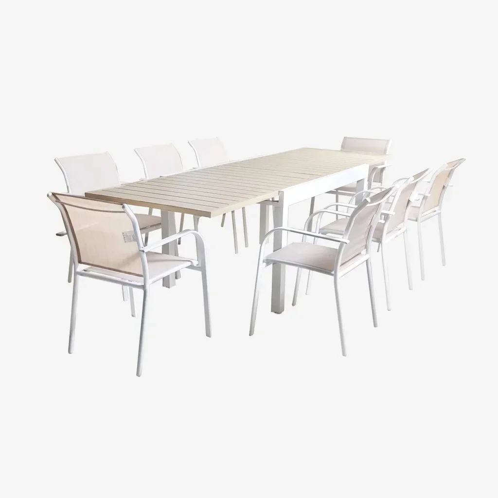 Mesa de jardín extensible aluminio blanco 8 personas Elora