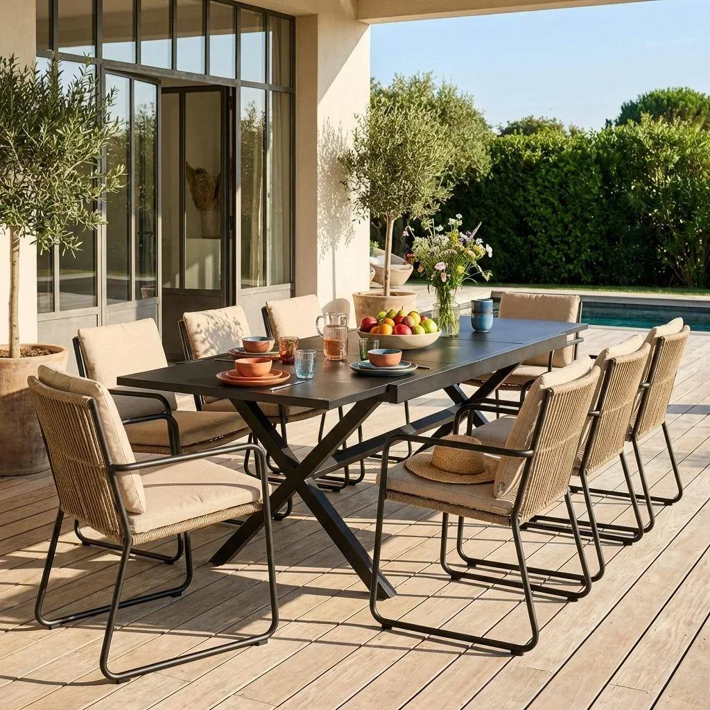 Table extensible jardin aluminium 8 personnes Ventura moderne