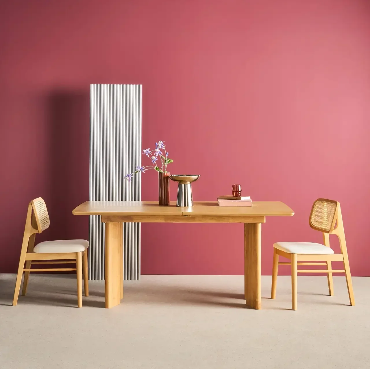 Table extensible bois massif hévéa chêne 6-8 personnes Albane