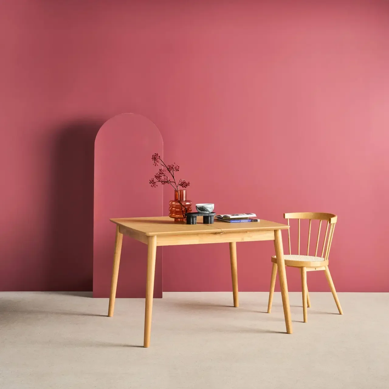 Table extensible rectangulaire hévéa massif et chêne 4-6 personnes Lina