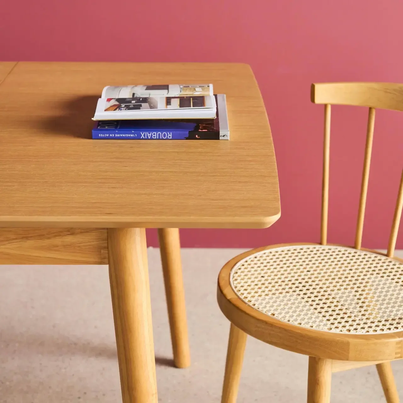 Table extensible rectangulaire hévéa massif et chêne 4-6 personnes Lina