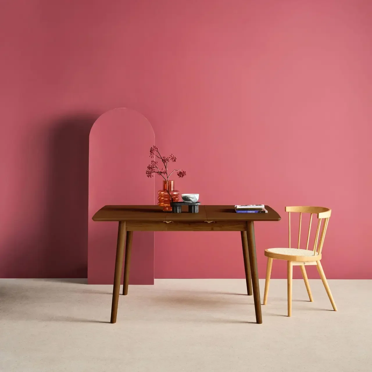 Table extensible rectangulaire bois hévéa et chêne 4-6 personnes Lina