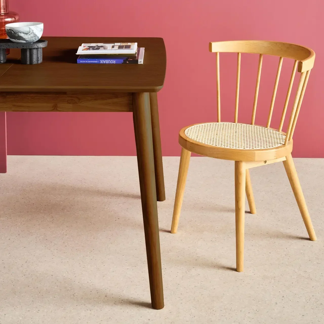 Table extensible rectangulaire bois hévéa et chêne 4-6 personnes Lina