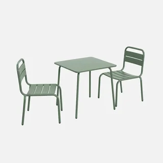 Table métal enfant vert de gris 2 chaises jardin extérieur Anna