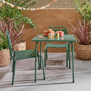 Table métal enfant vert de gris 2 chaises jardin extérieur Anna
