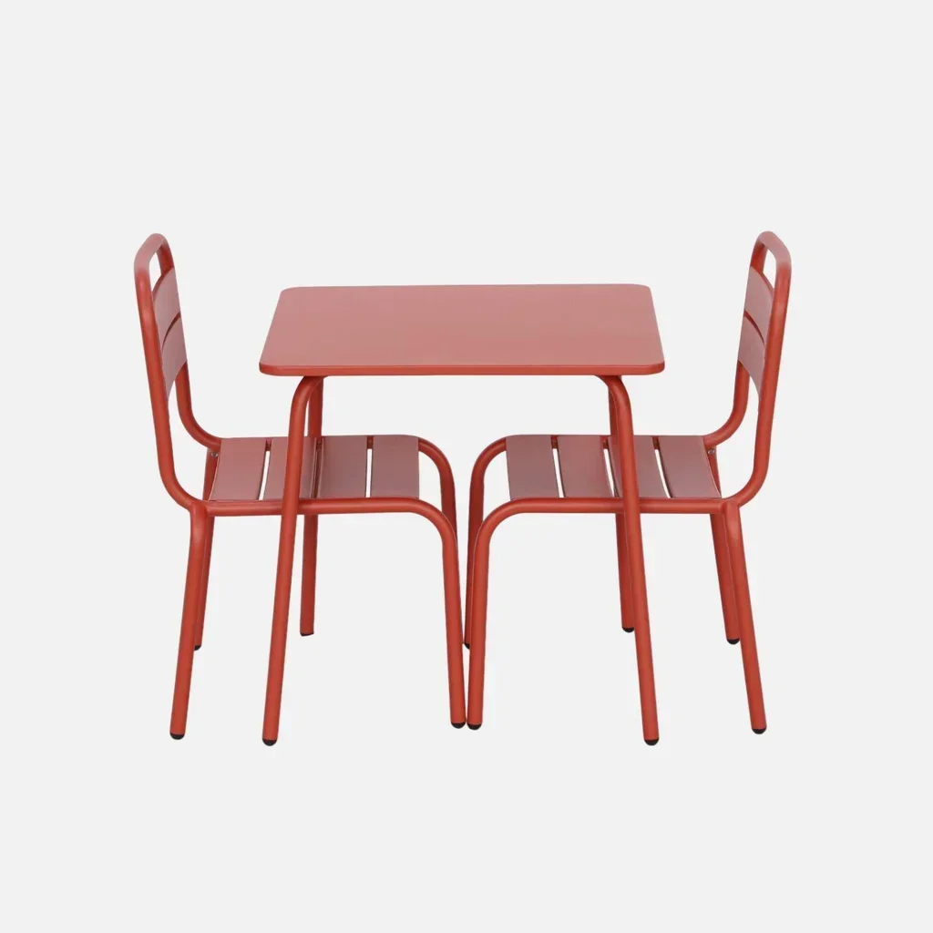 Table enfant métal vert de gris avec 2 sièges intérieur extérieur
