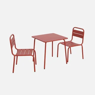 Table enfant métal vert de gris avec 2 sièges intérieur extérieur