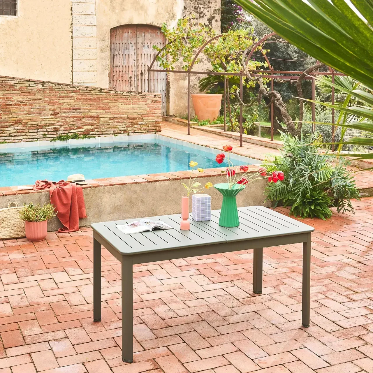 Table de jardin extensible aluminium 6 personnes Seattle anthracite 155-218 cm