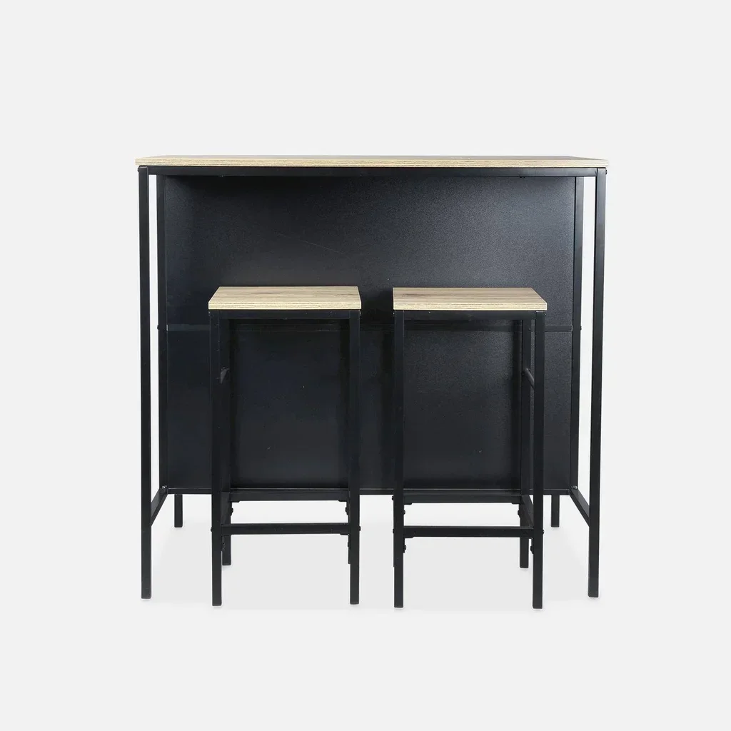 Industrial bar table wood metal 2 shelves 2 stools Loft