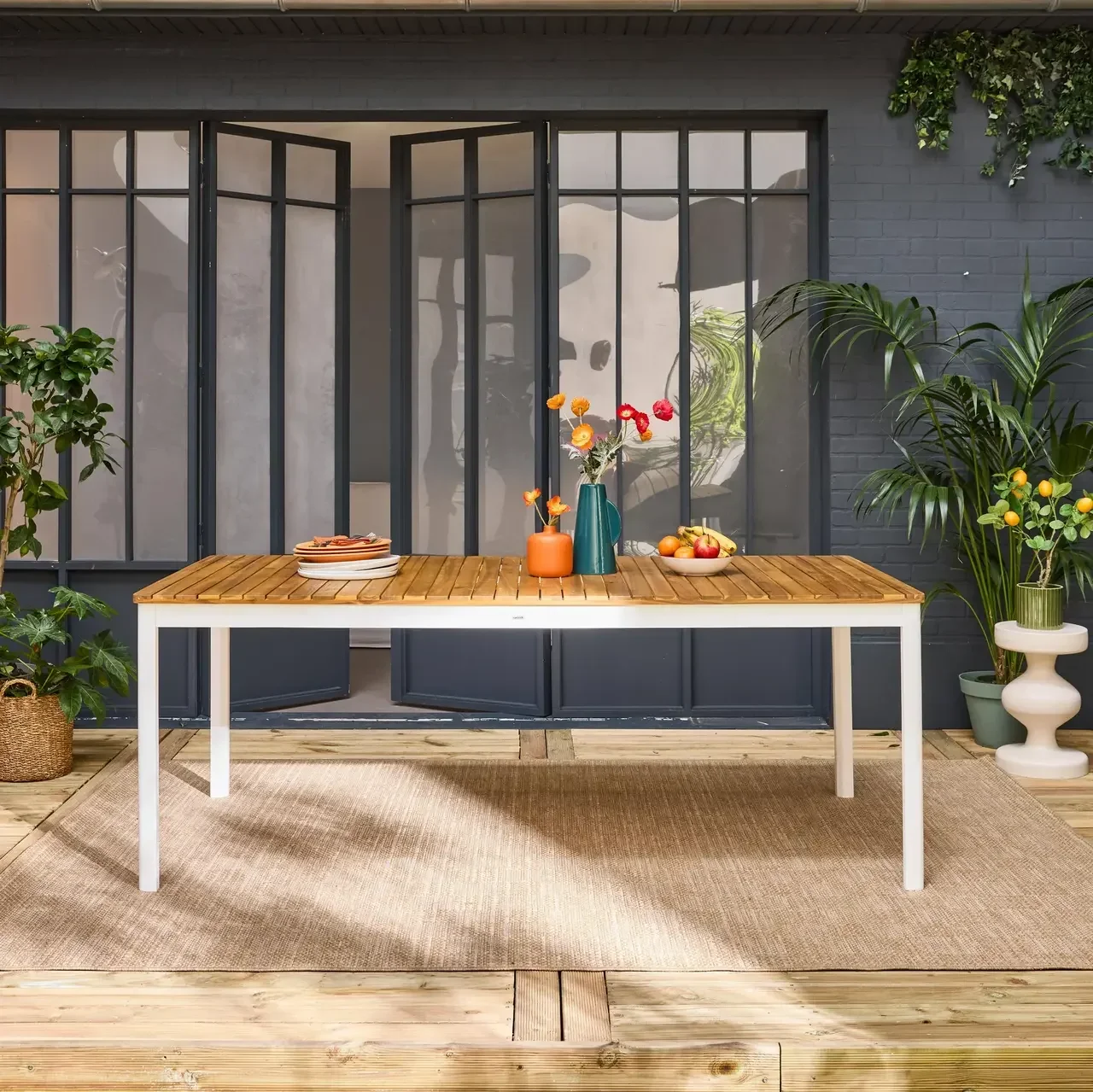 Table de jardin acacia 10 personnes Senora 200 cm arrondie