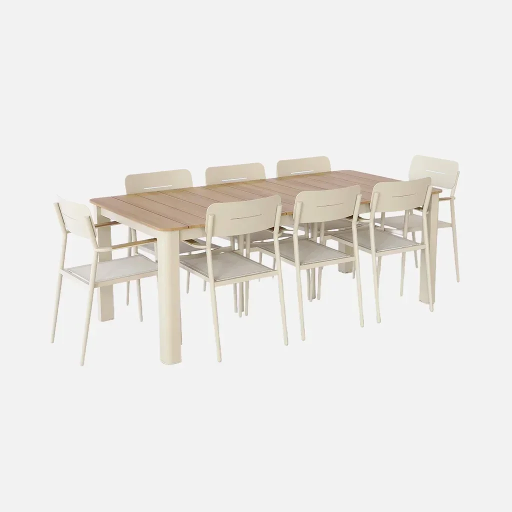 Table de jardin aluminium 8 places beige et bois Edera