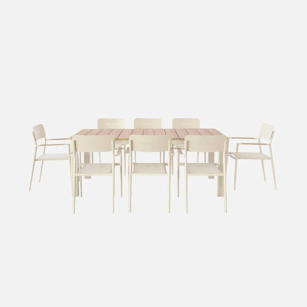 Aluminium Gartentisch 8 Sitze beige und Holz Edera