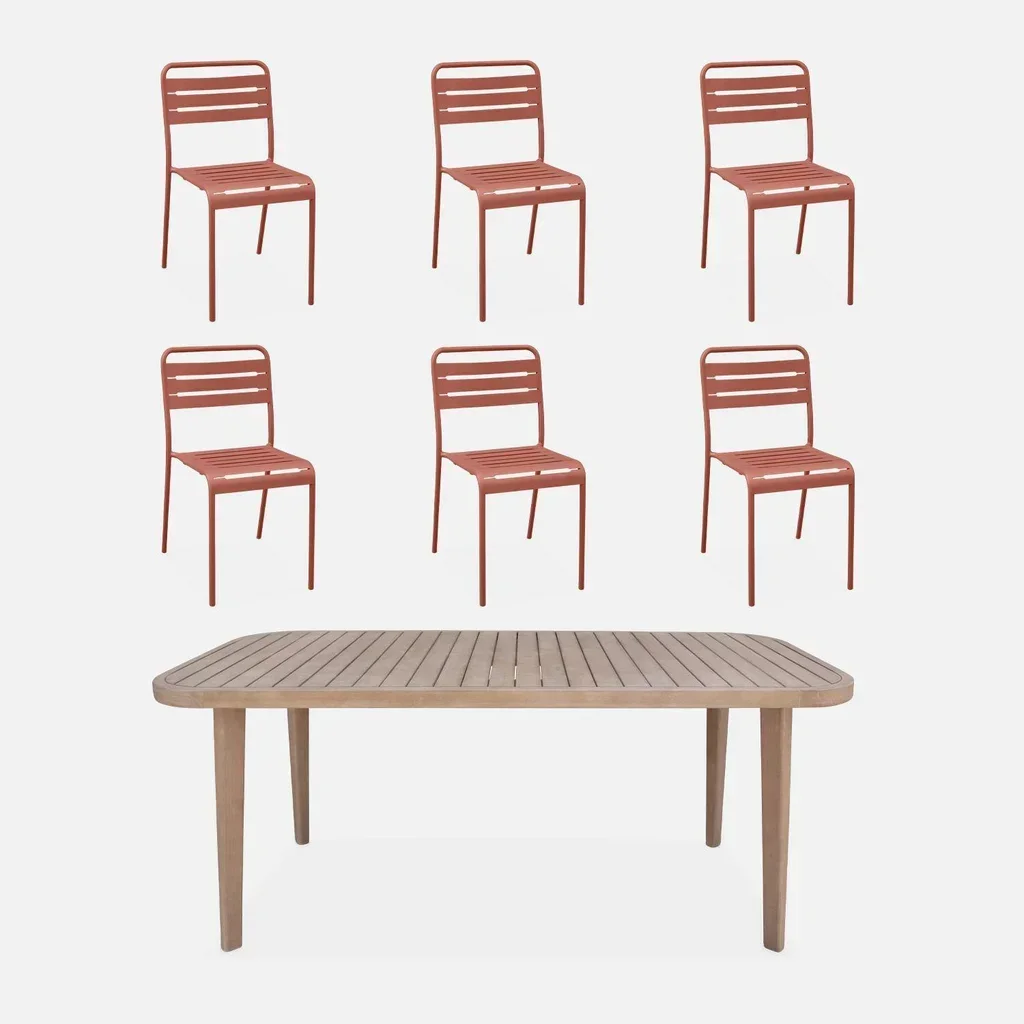 Table jardin eucalyptus 180 cm 6 places intérieur extérieur