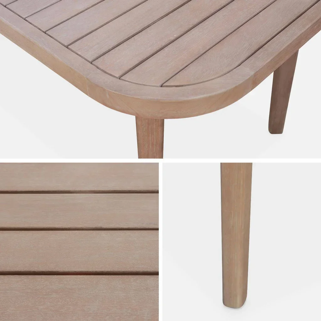 Table de jardin bois eucalyptus 180 cm avec 6 chaises métal intérieur extérieur