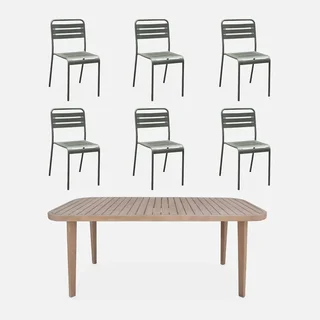 Table jardin eucalyptus 180 cm 6 chaises métal intérieur extérieur