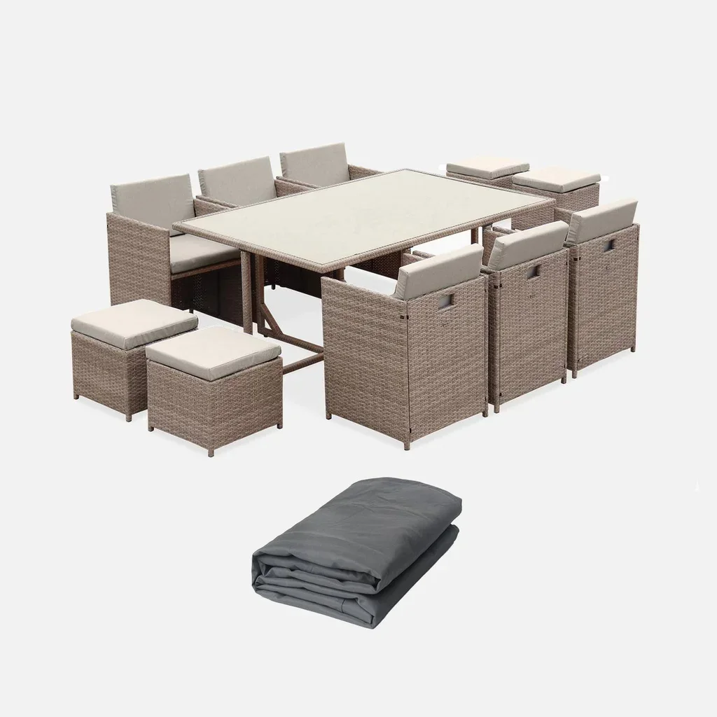 Table jardin encastrable 10 places résine tressée housse protection