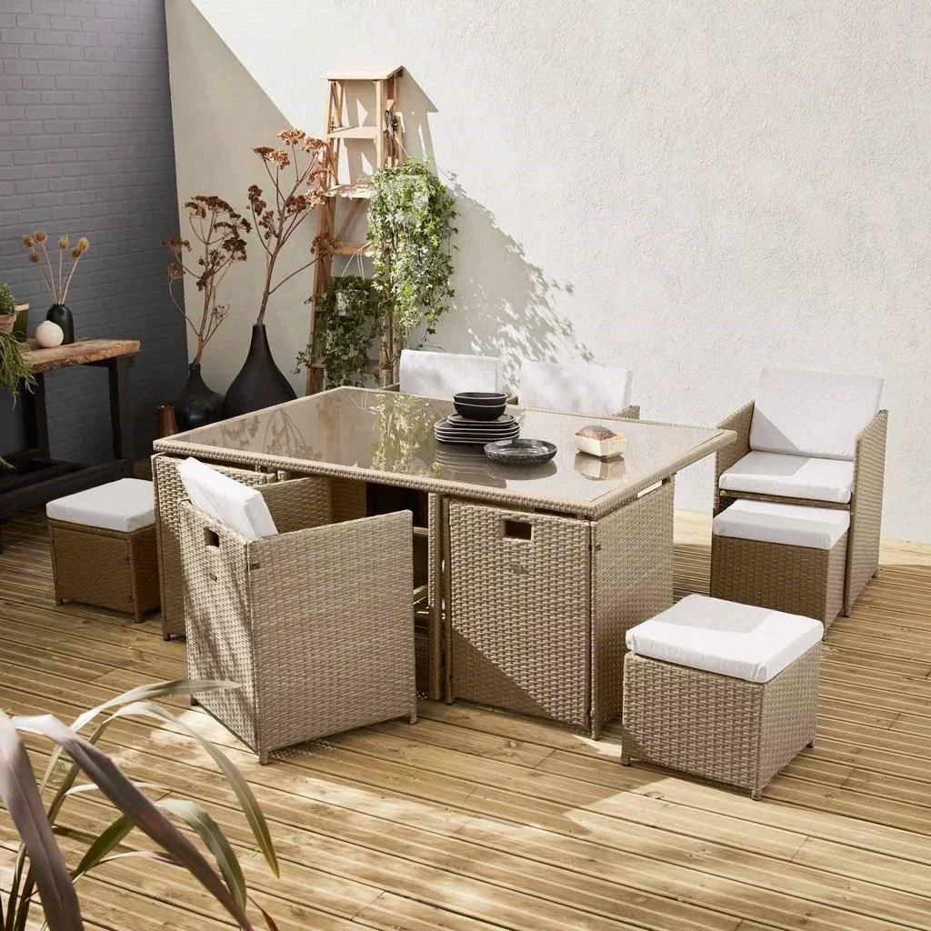 Table jardin encastrable 10 places résine tressée housse protection
