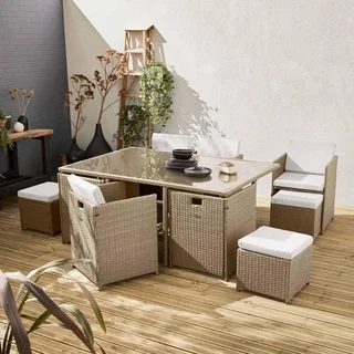 Table jardin encastrable 10 places résine tressée housse protection