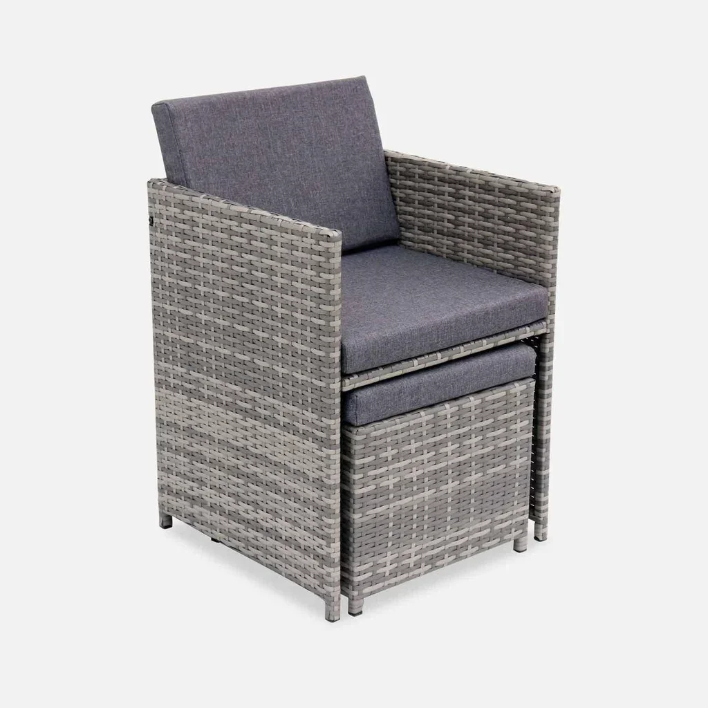 Mesa de jardín de resina trenzada 8 plazas Vabo gris conjunto exterior