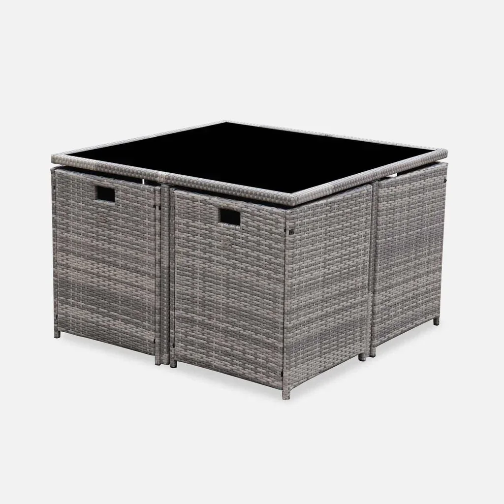 Mesa de jardín de resina trenzada 8 plazas Vabo gris conjunto exterior