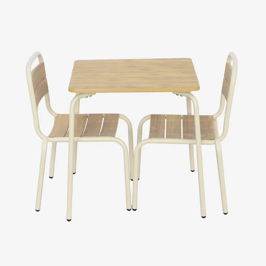 Table jardin enfant acier bois 2 sièges extérieur