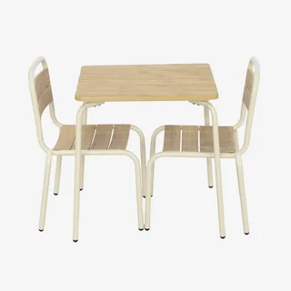 Table jardin enfant acier bois 2 sièges extérieur
