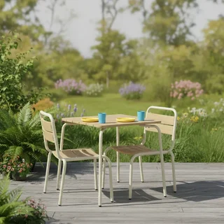 Table jardin enfant acier bois 2 sièges extérieur