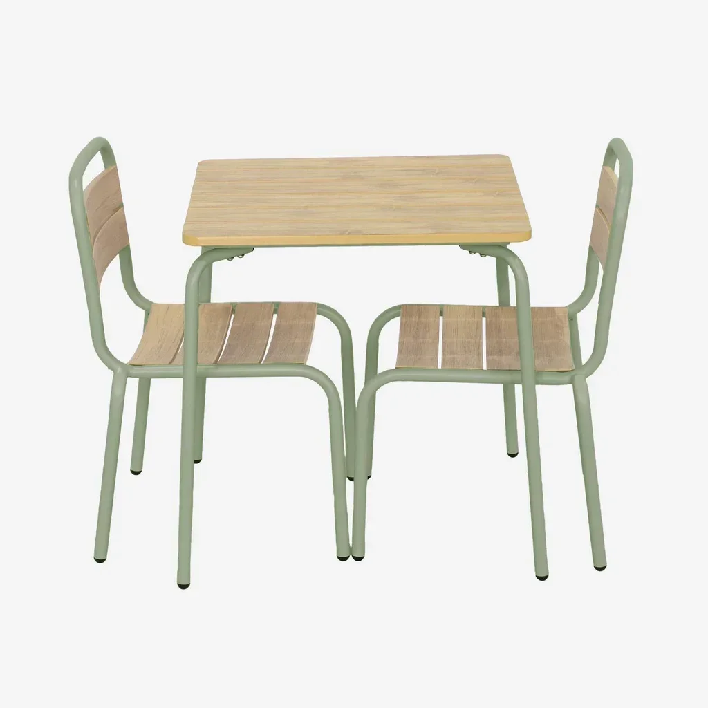 Table de jardin enfant acier bois avec 2 sièges extérieur
