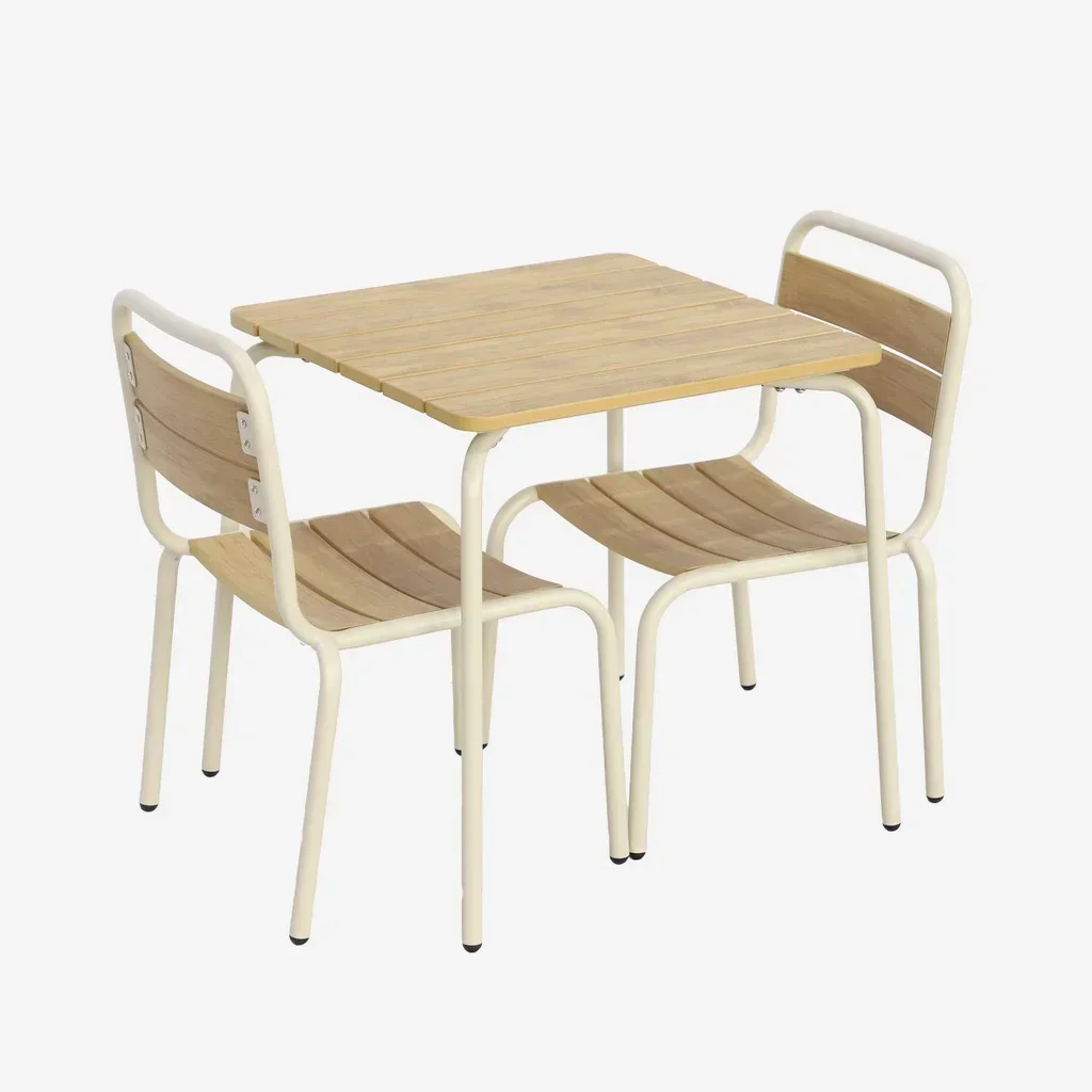 Table jardin enfant acier bois 2 sièges extérieur