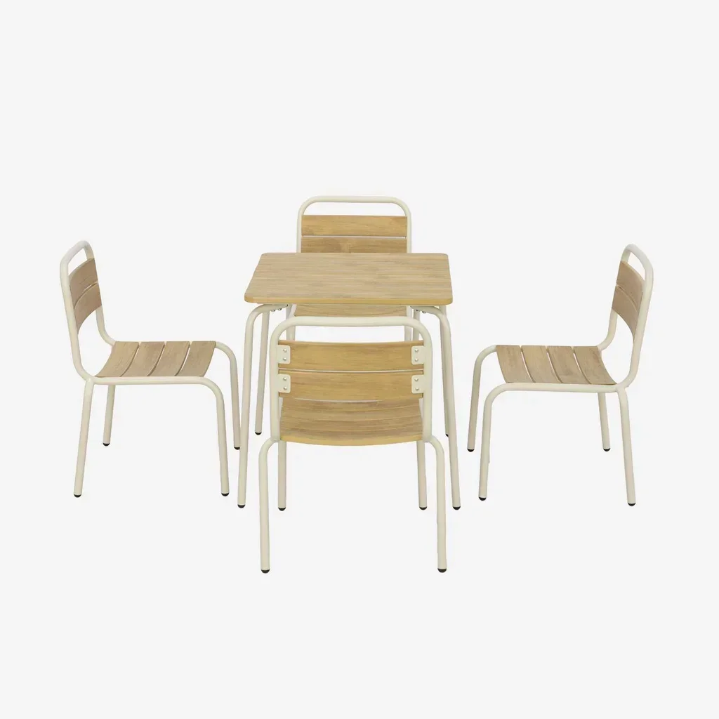 Table jardin enfant métal effet bois 4 chaises Suzie