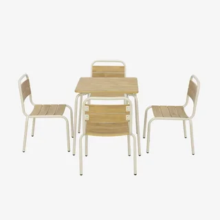 Table jardin enfant métal effet bois 4 chaises Suzie