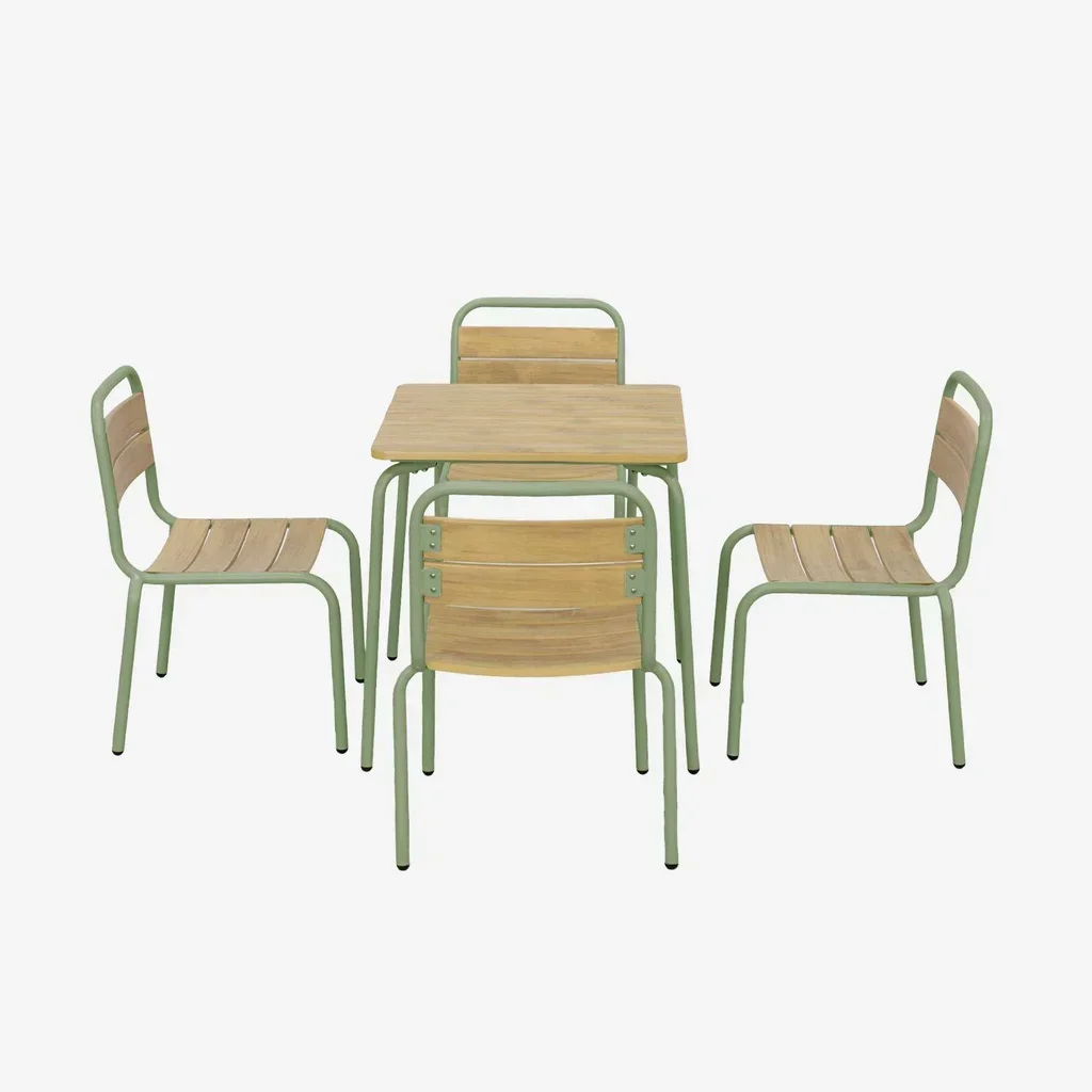 Table de jardin enfant métal effet bois 4 sièges Suzie